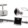 Black Square Crystal Men's Accessory Box 4 Piece Collection Set