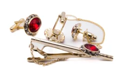 Crystal Ruby Gold Men's Accessory Box 4 Piece Collection Set