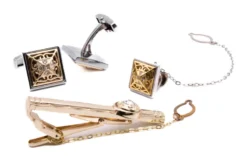 Silver And Gold Pattern Men's Accessory Box 4 Piece Collection Set