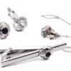 Navy And Silver Crystal Men's Accessory Box 4 Piece Collection Set