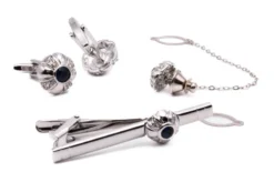 Navy And Silver Crystal Men's Accessory Box 4 Piece Collection Set