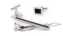 Black Silver Square Men's Accessory Box 3 Piece Collection Set