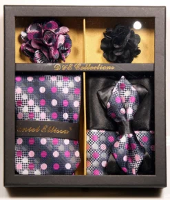 Hot Pink And Black Men's Accessory Collection Box 6 Piece Set