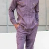 Men's 2 Piece Long Sleeve Denim Feel Walking Suit In Purple