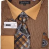 Black Mustard Mini-Houndstooth Dress Shirt Set With Tie And Handkerchief
