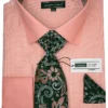 Coral Mini-Houndstooth Dress Shirt Set With Tie And Handkerchief
