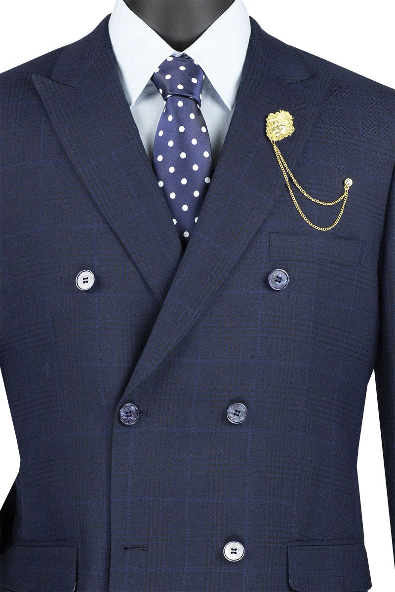 Alexander Collection - Navy Double Breasted 2 Piece Suit Regular Fit Tone On Tone Windowpane 2 Alexander Collection - Navy Double Breasted 2 Piece Suit Regular Fit Tone On Tone Windowpane - Image 2