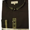 Men's Banded Collar Embroidered Shirt In Black/Gold