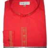 Men's Banded Collar Embroidered Shirt In Red/Gold