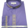 Men's Banded Collar Embroidered Shirt In Purple/Gold