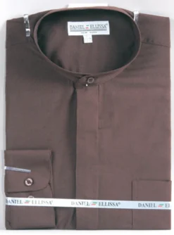 Basic Banded Collar Dress Shirt In Dark Brown