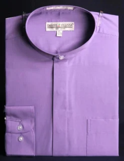 Basic Banded Collar Dress Shirt In Lavender