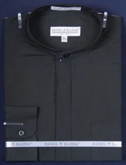Basic Banded Collar Dress Shirt In Black