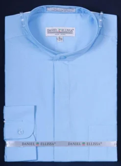 Basic Banded Collar Dress Shirt In Light Blue