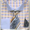French Cuff Cotton Shirt In Blue With Tie, Cuff Links And Handkerchief