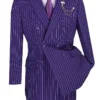 Rockefeller Collection - Double Breasted Stripe Suit Purple Regular Fit 2 Piece