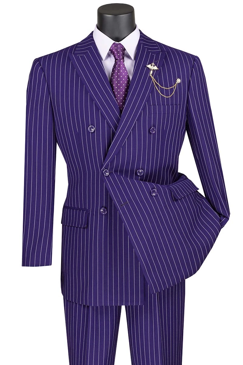 Rockefeller Collection - Double Breasted Stripe Suit Purple Regular Fit 2 Piece 1 Rockefeller Collection - Double Breasted Stripe Suit Purple Regular Fit 2 Piece