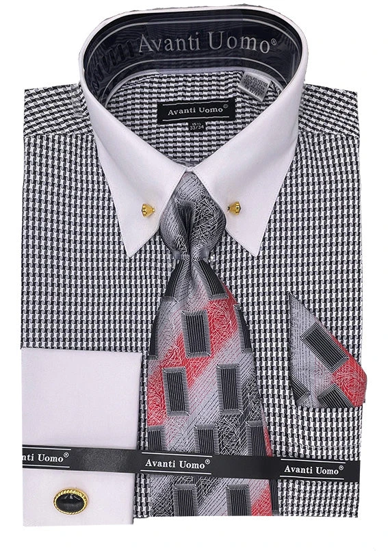 Black Houndstooth Dress Shirt Set With Cuff 1 Black Houndstooth Dress Shirt Set With Cuff