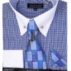 Blue Houndstooth Dress Shirt Set With Cuff