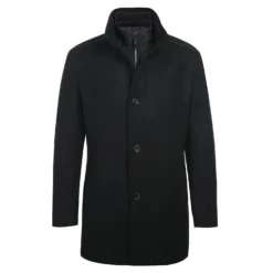 English Laundry Black Slim Fit Wool Blend Short Coat With Detachable Full Zipper