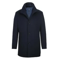 English Laundry Navy Slim Fit Wool Blend Short Coat With Detachable Full Zipper