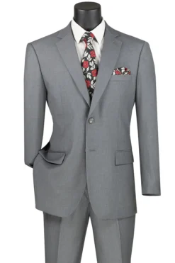 Nola Collection - Medium Gray Regular Fit 2 Piece Suit Flat Front Pants With 2″ Elastic Waist Band