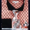 French Cuff Printed Two Tone Shirt In Coral With Tie, Cuff Links And Handkerchief