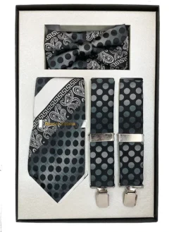 Paisley And Dotted Mixed Pattern Men's Accessory Collection Box 4 Piece Set