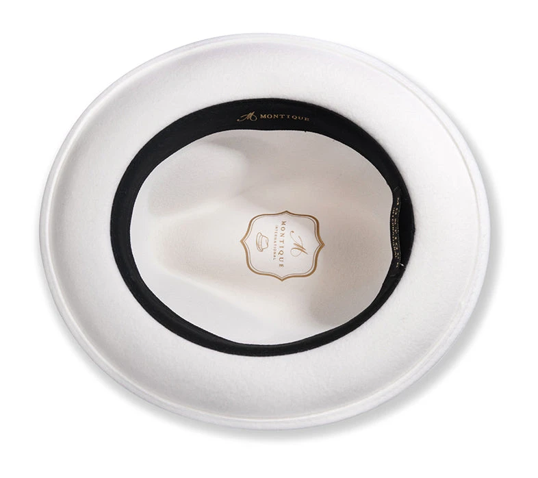 (M, XL) Men's White Wool Felt Fedora Hat Snap Brim Crushable 2 (M, XL) Men's White Wool Felt Fedora Hat Snap Brim Crushable - Image 2