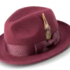 Men's Wine Wool Felt Fedora Hat Snap Brim Crushable