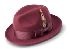 Men's Wine Wool Felt Fedora Hat Snap Brim Crushable