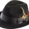 Men's Black Wool Felt Fedora Hat Snap Brim Crushable
