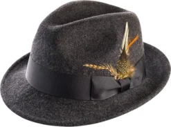 Men's Charcoal Wool Felt Fedora Hat Snap Brim Crushable