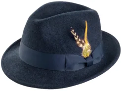 Men's Navy Wool Felt Fedora Hat Snap Brim Crushable