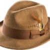 Men's Tan Wool Felt Fedora Hat Snap Brim Crushable