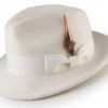 (M, XL) Men's White Wool Felt Fedora Hat Snap Brim Crushable