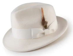 (M, XL) Men's White Wool Felt Fedora Hat Snap Brim Crushable