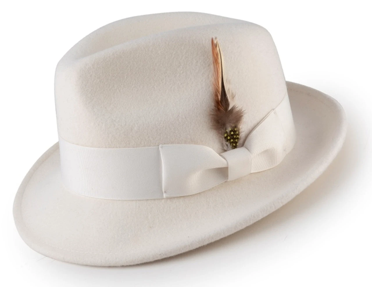 (M, XL) Men's White Wool Felt Fedora Hat Snap Brim Crushable 1 (M, XL) Men's White Wool Felt Fedora Hat Snap Brim Crushable