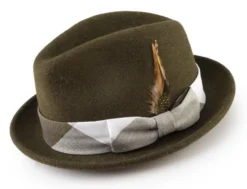 Wool Fedora With Feather Accent In Olive