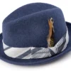 Wool Felt Pinch Front Fedora With Feather Accent In Navy