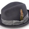 Wool Felt Pinch Front Gray Fedora With Feather Accent