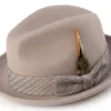 Wool Felt Pinch Front Khaki Fedora With Feather Accent