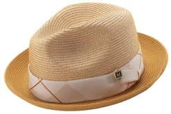 Braided Two Tone Stingy Brim Pinch Fedora Hat In Gold