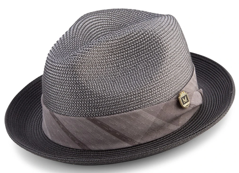 Silver Gray Braided Two Tone Snap Brim Pinch Hat 1 Silver Gray Braided Two Tone Snap Brim Pinch Hat