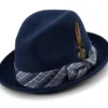 Navy 2" Brim Matching Ribbon Wool Felt Fedora Hat