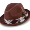 Cognac 2" Brim Plaid Ribbon Wool Felt Dress Hat