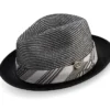 Black Two Tone Braided Pinch Fedora Matching Grosgrain Ribbon