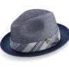 Navy Two Tone Braided Pinch Fedora Matching Grosgrain Ribbon
