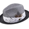 Black 2" Brim Pinch Braided Fedora With Matching Plaid Ribbon