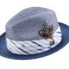 Navy 2" Brim Pinch Braided Fedora With Matching Plaid Ribbon